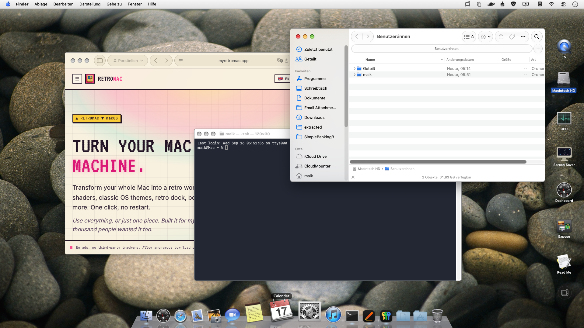 Snow Leopard theme on modern macOS with authentic Aqua title bars on app windows