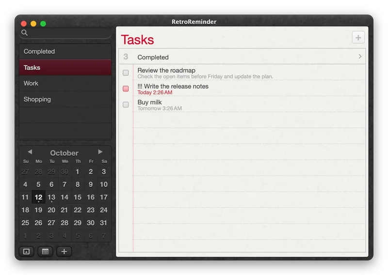 RetroReminder app screenshot